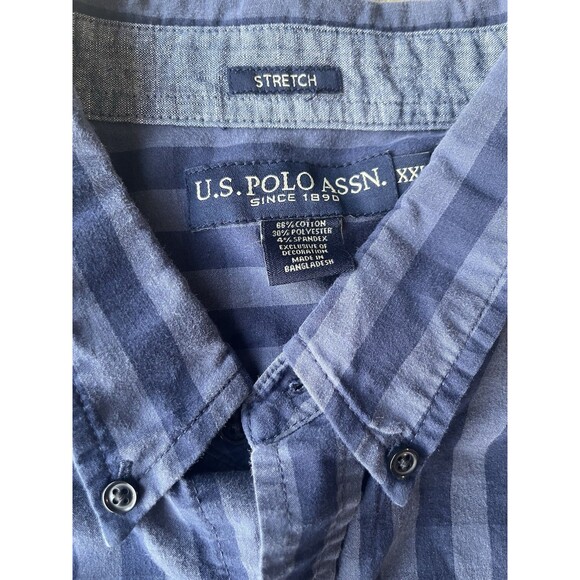 US Polo Assn Blue Plaid Checkered Long Sleeve Button Up Stretch Men’s Size 2XL - Picture 6 of 7
